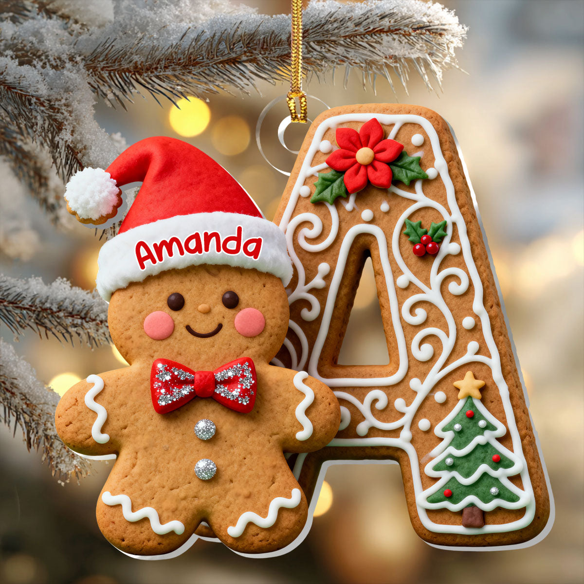 Merry Christmas - Adorable Gingerbread Alphabets - Personalized Acrylic Ornament