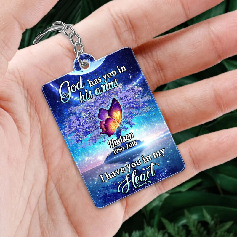 Personalized Butterflies Memorial God Has You In His Arms I Have You In My Heart Keychain