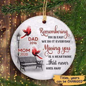 Cardinals Winter Memorial Personalized Circle Ornament (Porcelain)