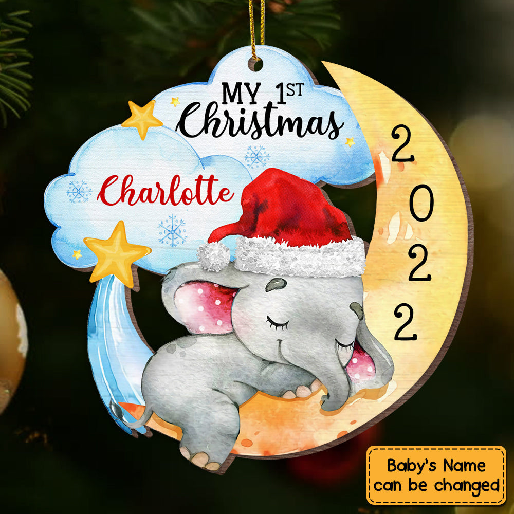 Elephant Baby First Christmas - Personalized Christmas Acrylic Ornament