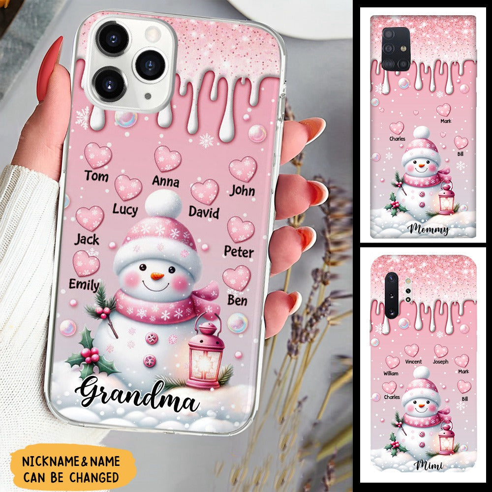 Sweet Pinky Snowman Grandma Mom Heart Kids Personalized Phone Case