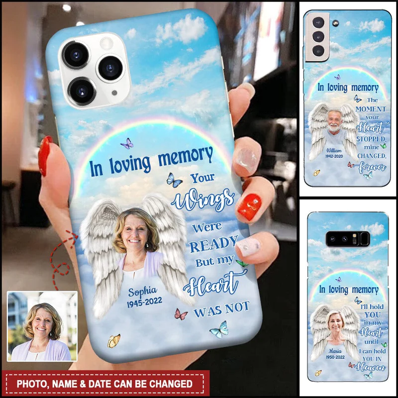 Upload Photo Family Loss In Loving Memory Rainbow Angel Wings Customized Gift Memorial Phone case