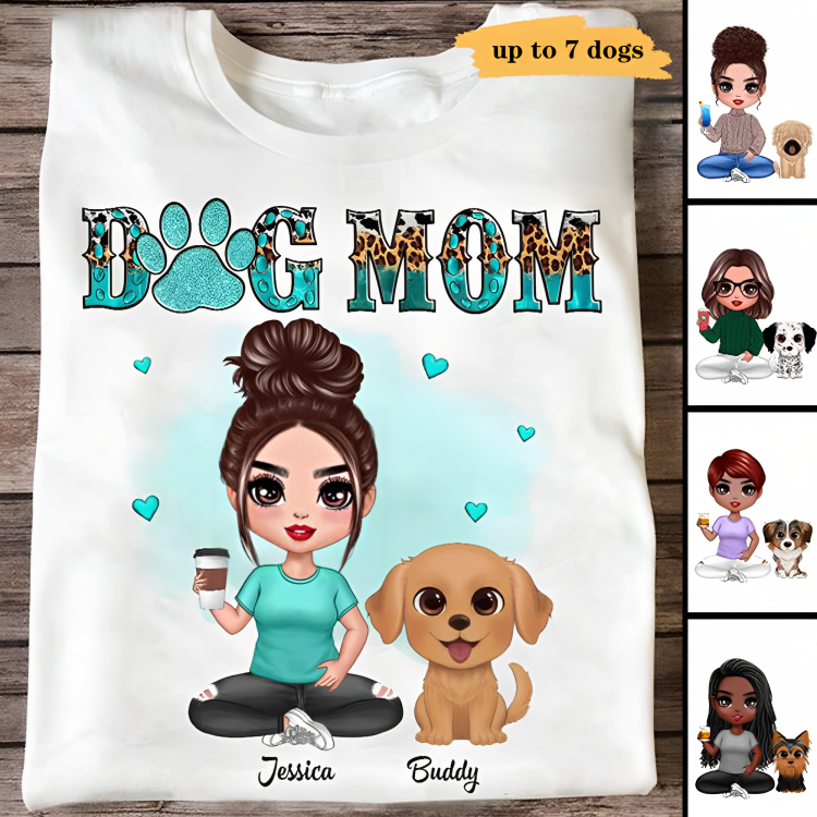 Watercolor Cute Dogs Teal And Leopard Dog Mom Personalized Shirt