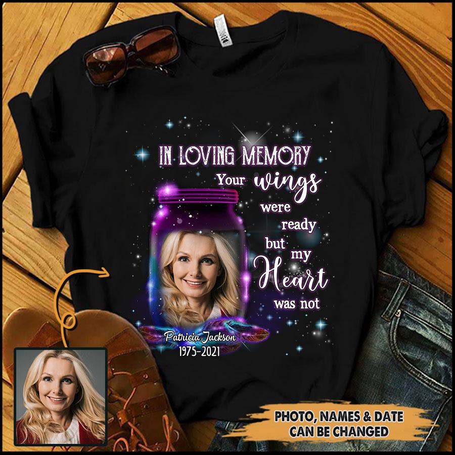 In Loving Memory Family Loss Custom Photo Upload Picture Memorial Gift Black Tshirt