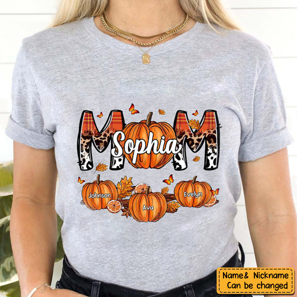 Mom Patterned Pumpkins Fall Season Personalized Shirt