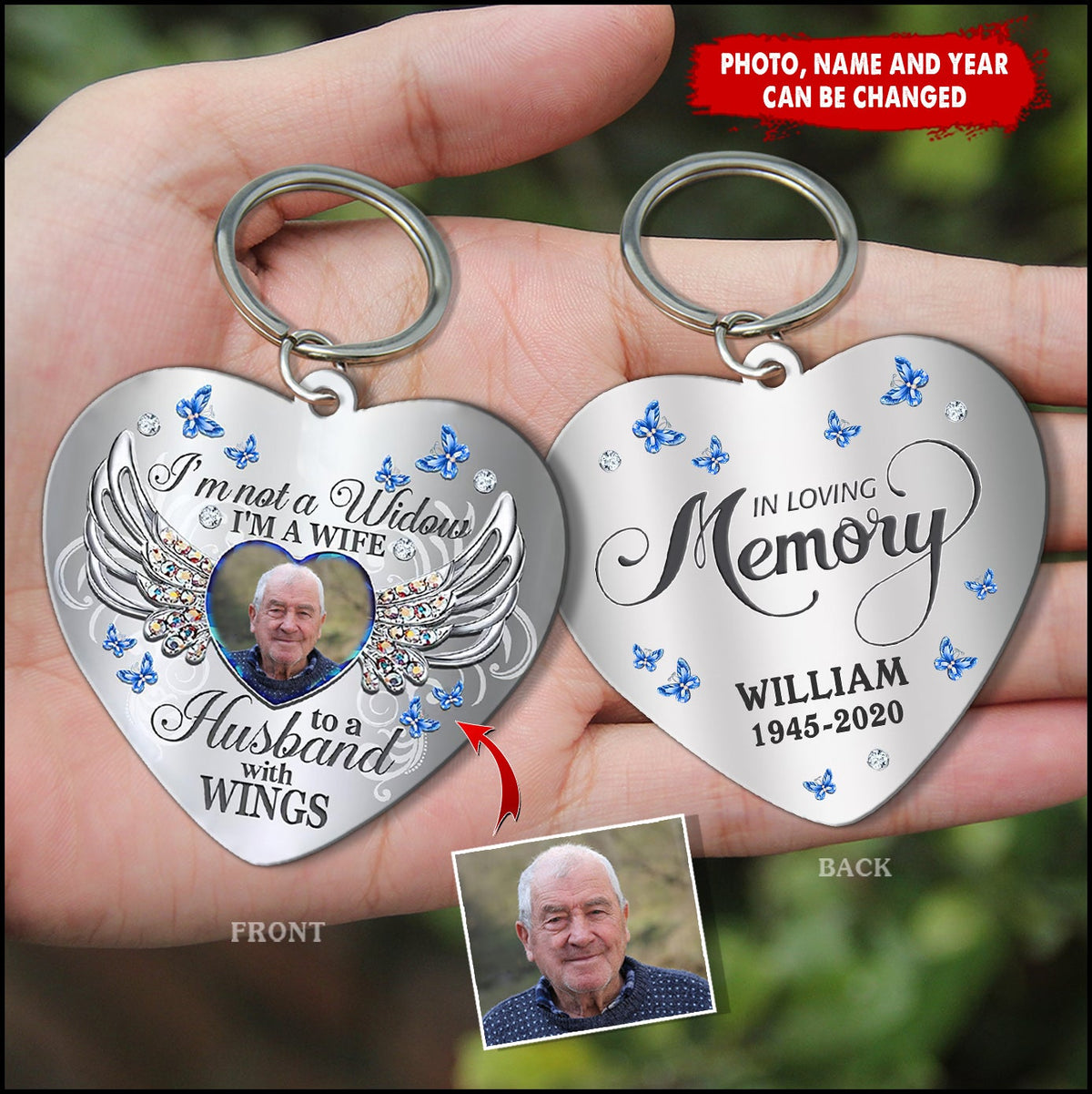 Memorial Upload Photo, I'm not a widow. I am a Wife to a Husband with Wings Personalized Wooden Keychain