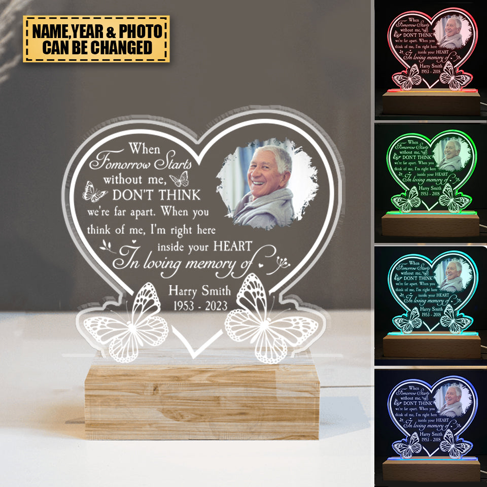 I'm Right Here Inside Your Heart - Personalized 3D LED Light Wooden Base - Memorial Gift For Family Members, Dad, Mom, Grandpa, Grandma