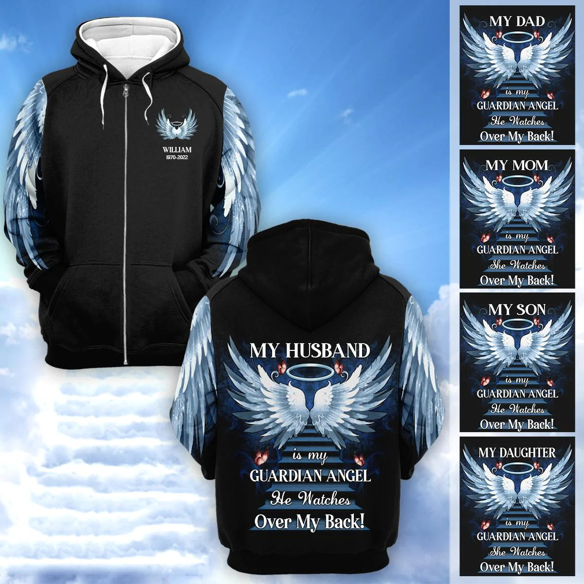 My Love Is My Guardian Angel Personalized All Over Print Zipper Hoodie
