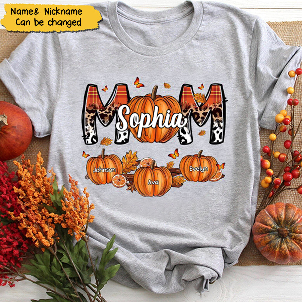 Mom Patterned Pumpkins Fall Season Personalized Shirt