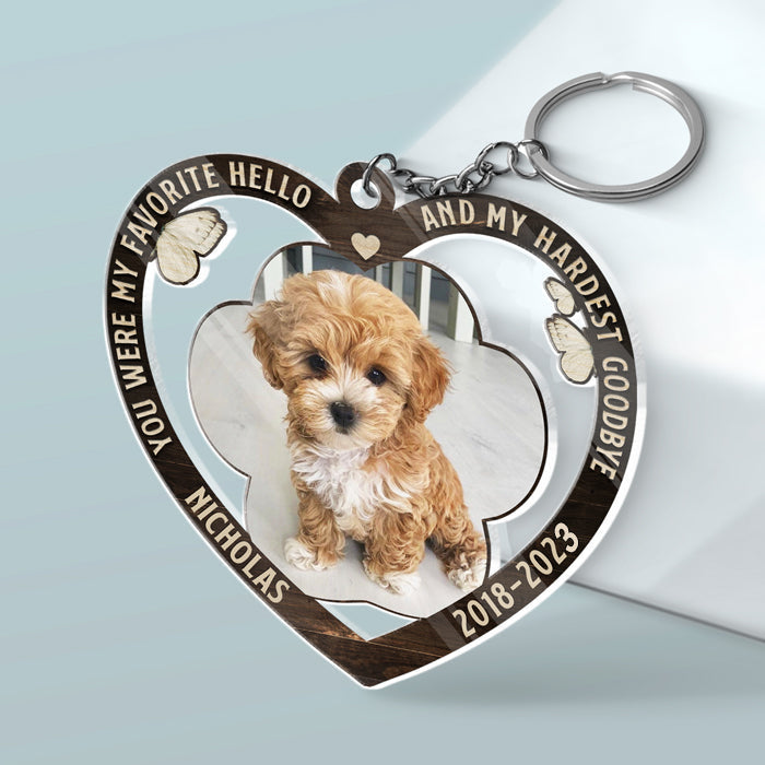 YOU WERE MY FAVORITE HELLO - MEMORIAL PERSONALIZED CUSTOM HEART SHAPED ACRYLIC KEYCHAIN - UPLOAD IMAGE