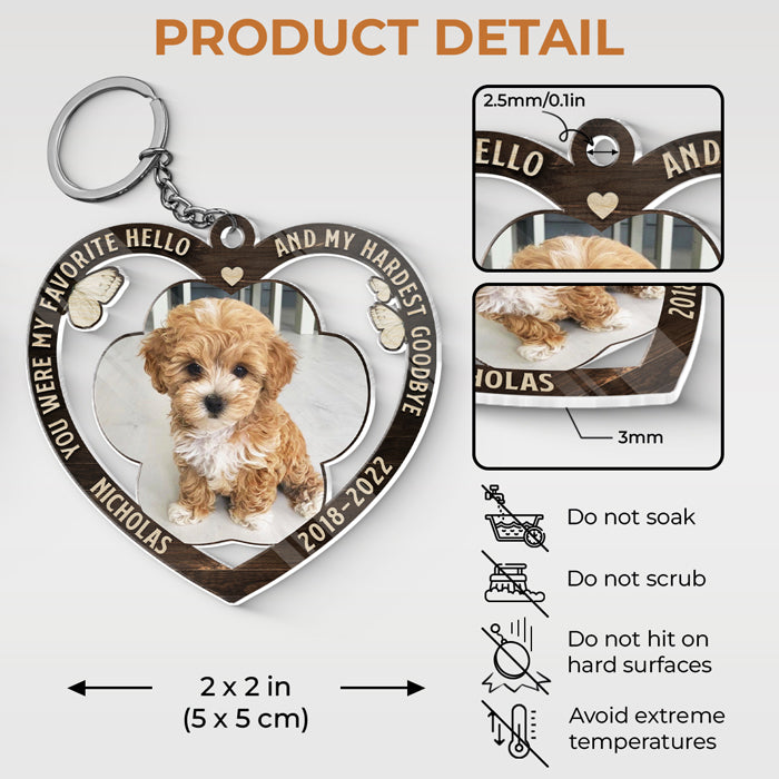 YOU WERE MY FAVORITE HELLO - MEMORIAL PERSONALIZED CUSTOM HEART SHAPED ACRYLIC KEYCHAIN - UPLOAD IMAGE