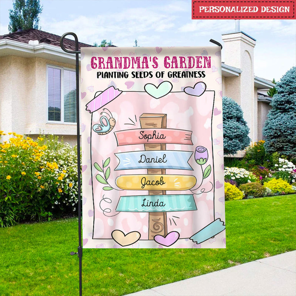 Cute Pastel Sign Kids Grandma Mom's Garden Planting Seeds Of Greatness Personalized House Garden Flag