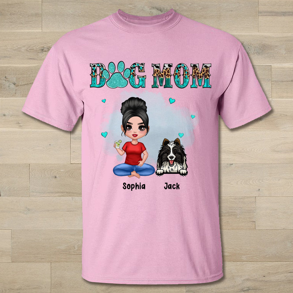 Watercolor Cute Dogs Teal And Leopard Dog Mom Personalized Shirt