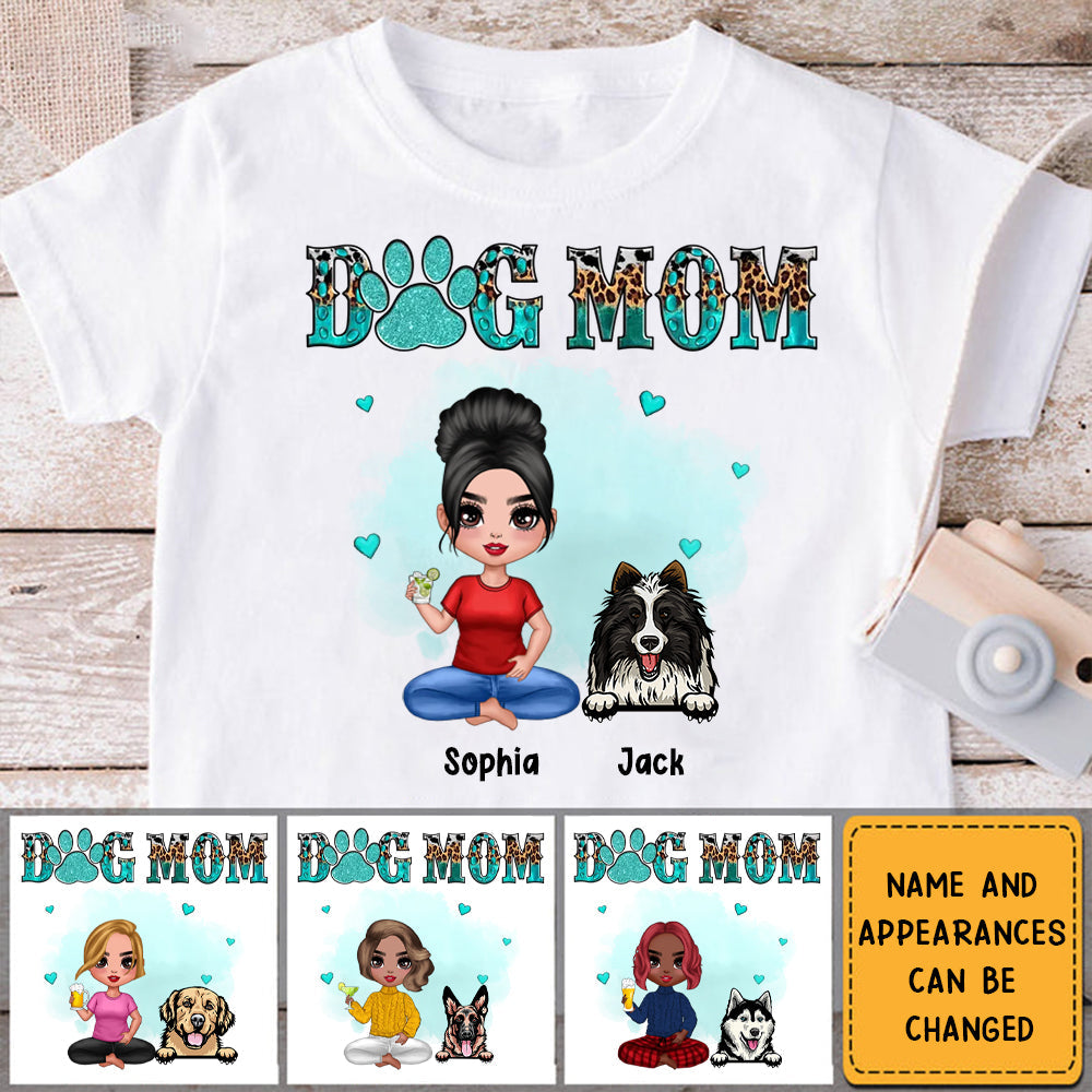 Watercolor Cute Dogs Teal And Leopard Dog Mom Personalized Shirt