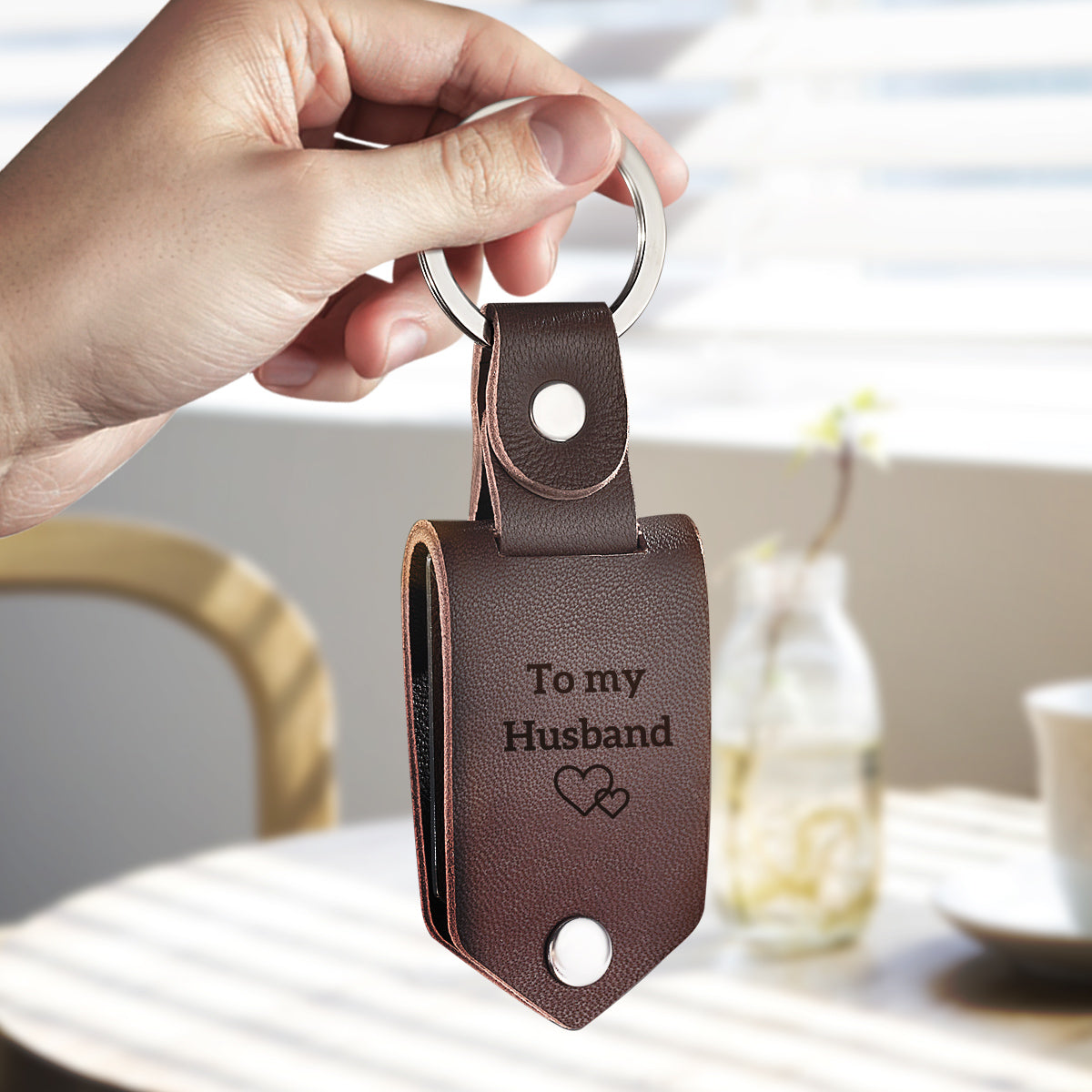Drive Safe Keychain Personalized Leather Photo Text Keychain Anniversary Gift For Boyfriend With Engraved Text