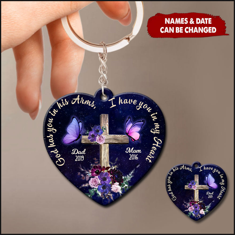 Memorial Gift, God Has You In His Arms, I Have You In My Heart Personalized Keychain