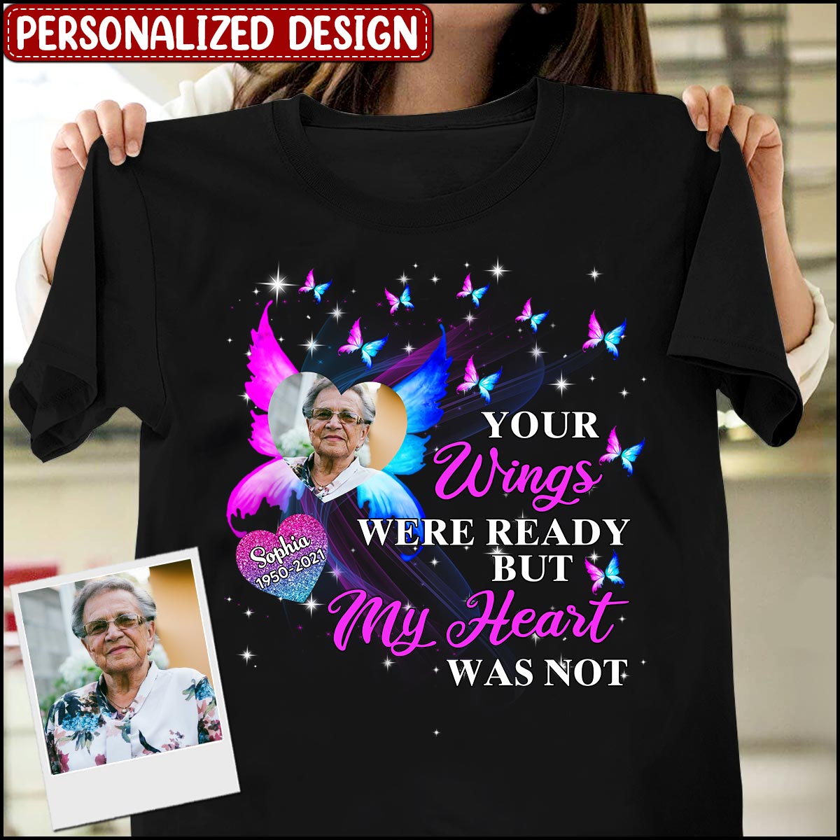 Your wings were ready but my heart was not Personalized Memorial Black T-shirt