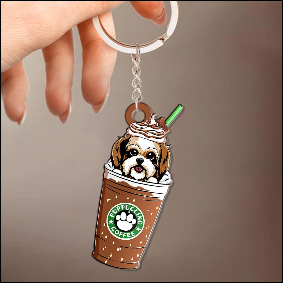 Puppuccino Cute Dog Coffee Personalized Acrylic Keychain