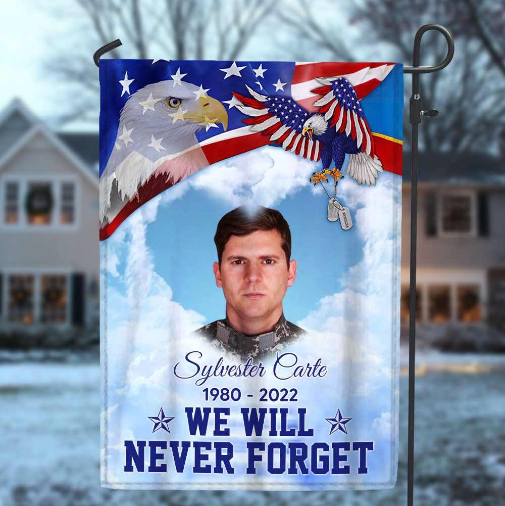 4th Of July Memorial Upload Photo We Will Never Forget American Flag Eagle Personalized Flag