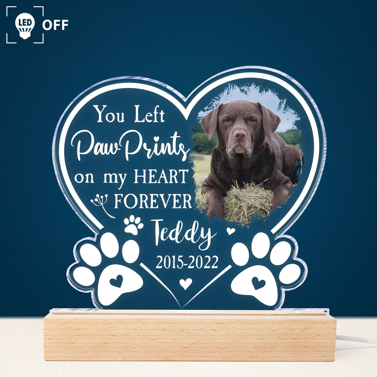 Paw Prints On My Heart - Personalized 3D LED Light Wooden Base