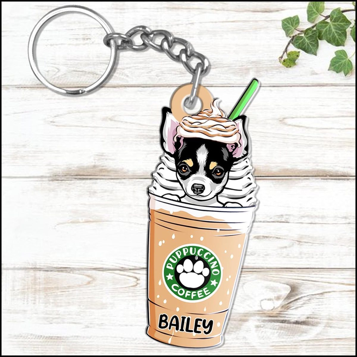Puppuccino Cute Dog Coffee Personalized Acrylic Keychain