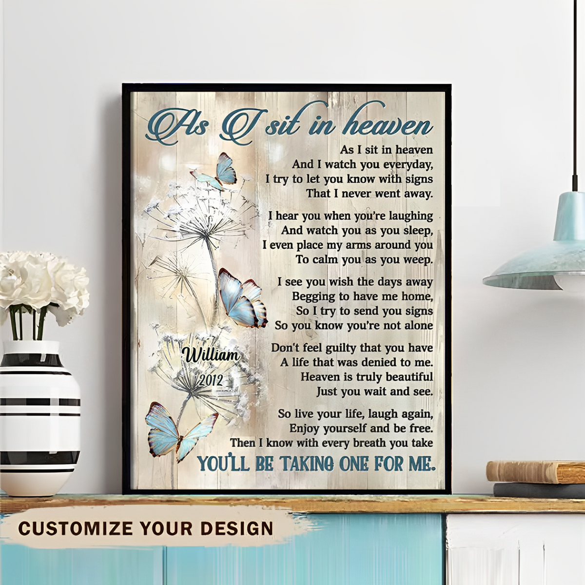 Personalized Wall Art-As I sit in heaven Butterflies Canvas Wall Art Decor Memory Gifts