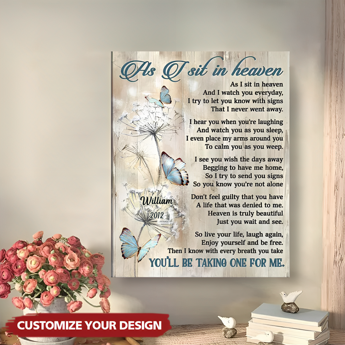 Personalized Wall Art-As I sit in heaven Butterflies Canvas Wall Art Decor Memory Gifts