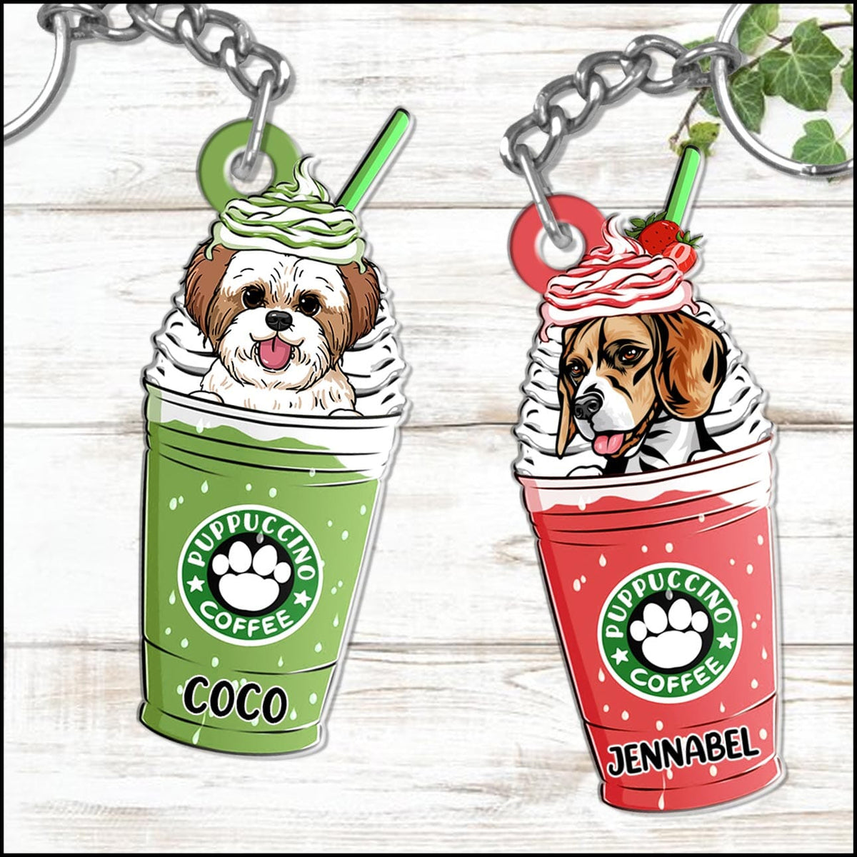 Puppuccino Cute Dog Coffee Personalized Acrylic Keychain