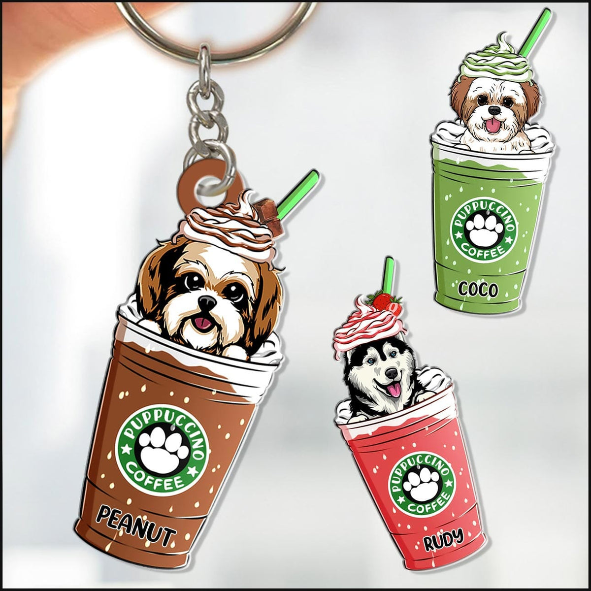 Puppuccino Cute Dog Coffee Personalized Acrylic Keychain