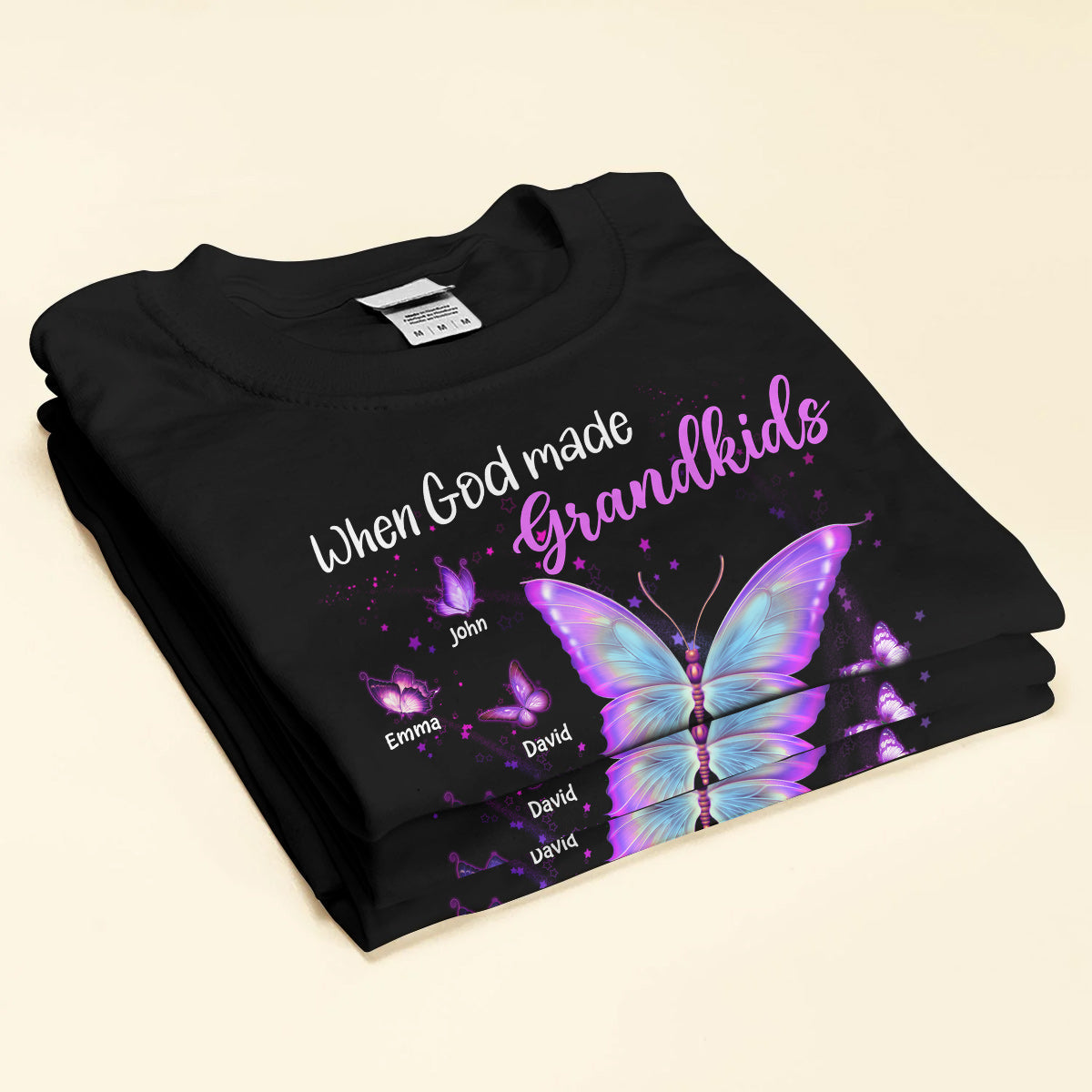 Sparkling Jesus Butterfly Grandma Grandkids-When God Made Grandkids He Gave Me The Best Personalized Shirt