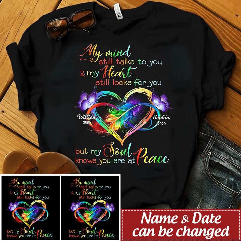 Family Loss Infinite Love My Soul Knows You Are At Peace Butterflies Custom Names Memorial Tshirt