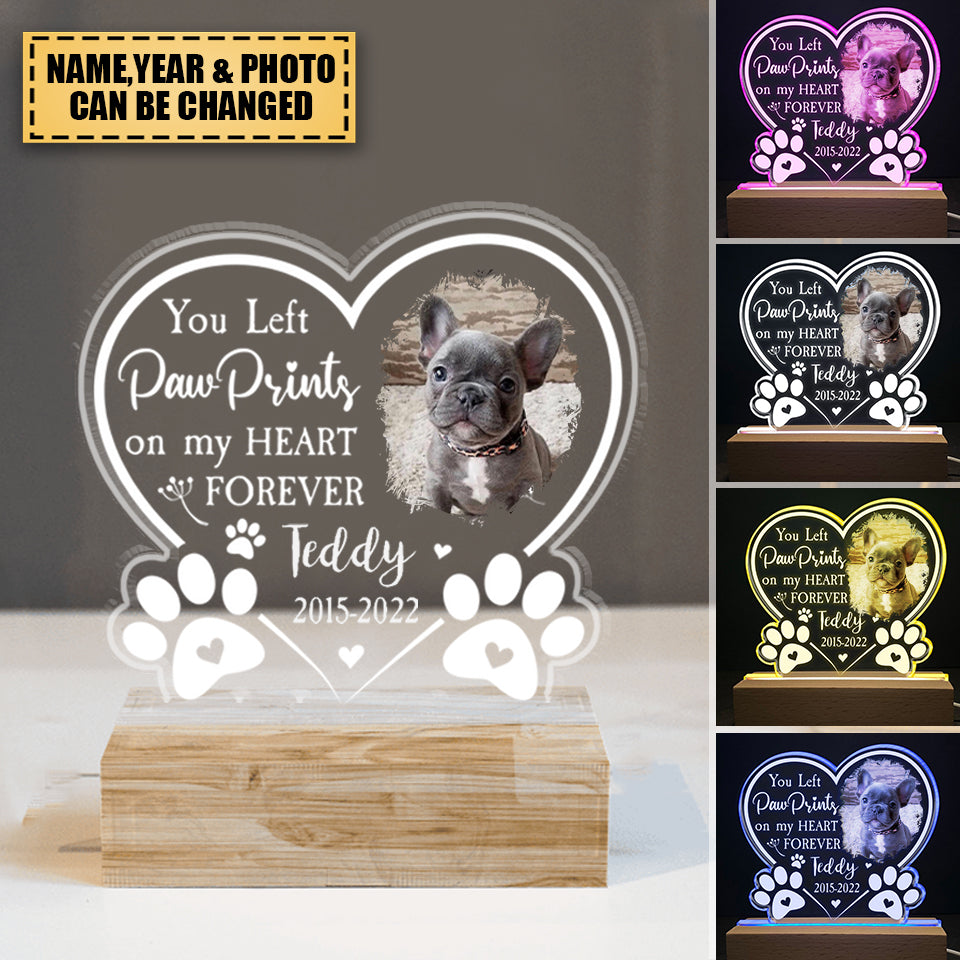 Paw Prints On My Heart - Personalized 3D LED Light Wooden Base