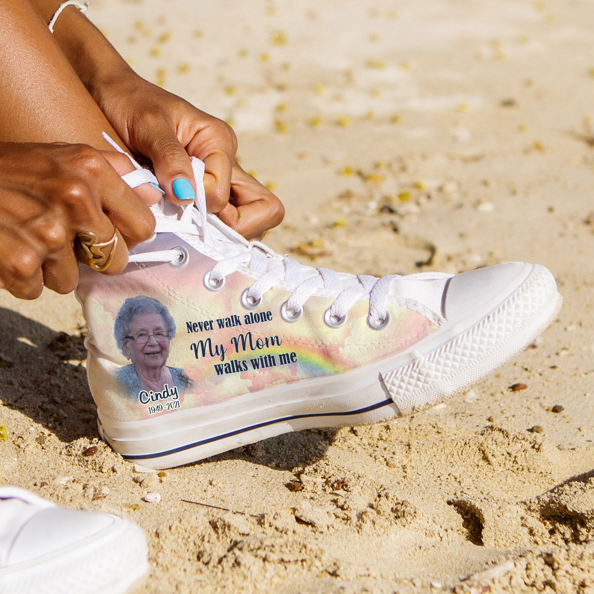 Upload Photo Never Walk Alone Cloud Rainbow Background Memorial Personalized High Top Shoes